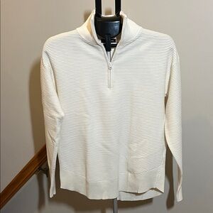 PrettyGarden White Ribbed Quarter-Zip Sweater - Size Small